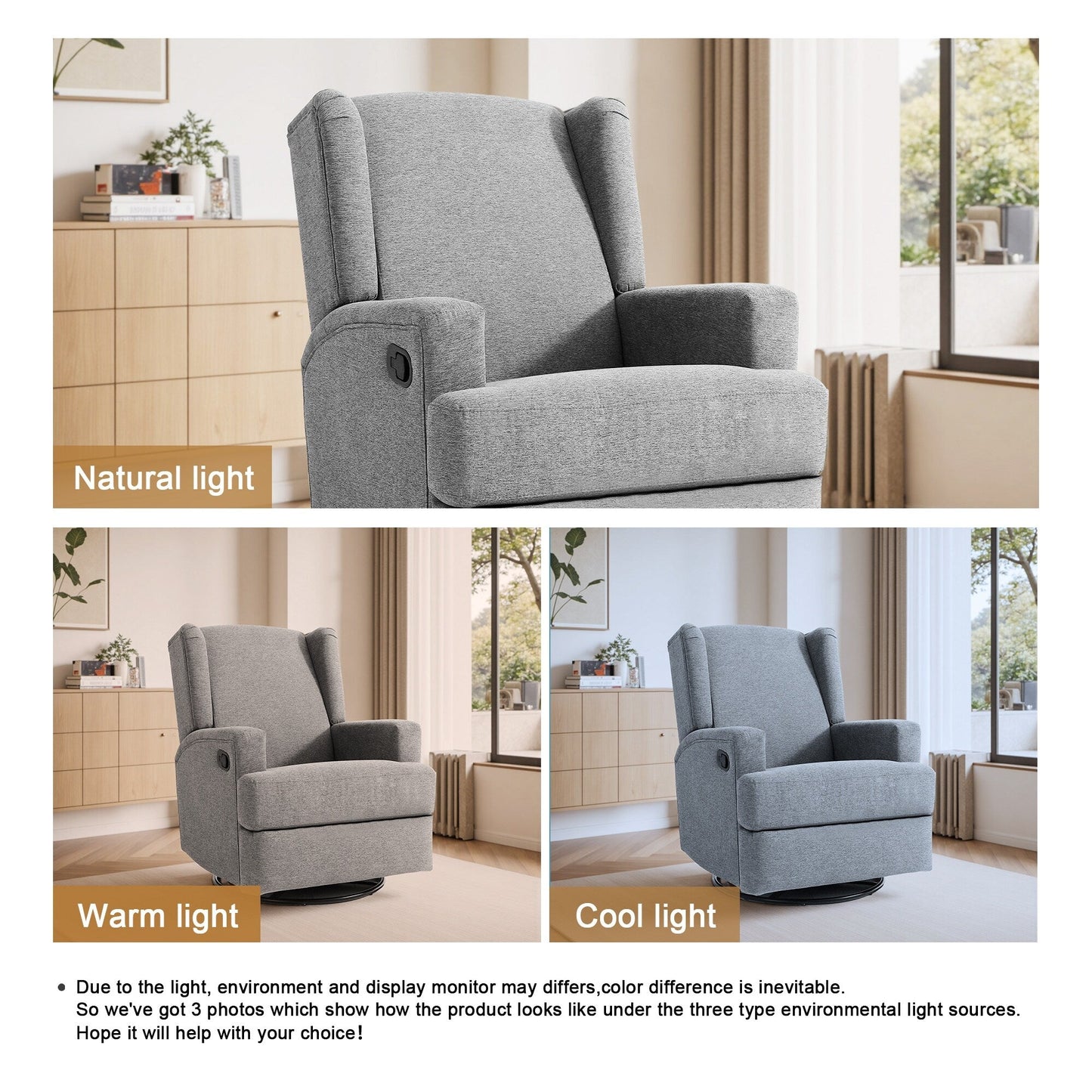 Poltrona reclinabile girevole manuale da 31'' W, set da 2 per cameretta dei bambini