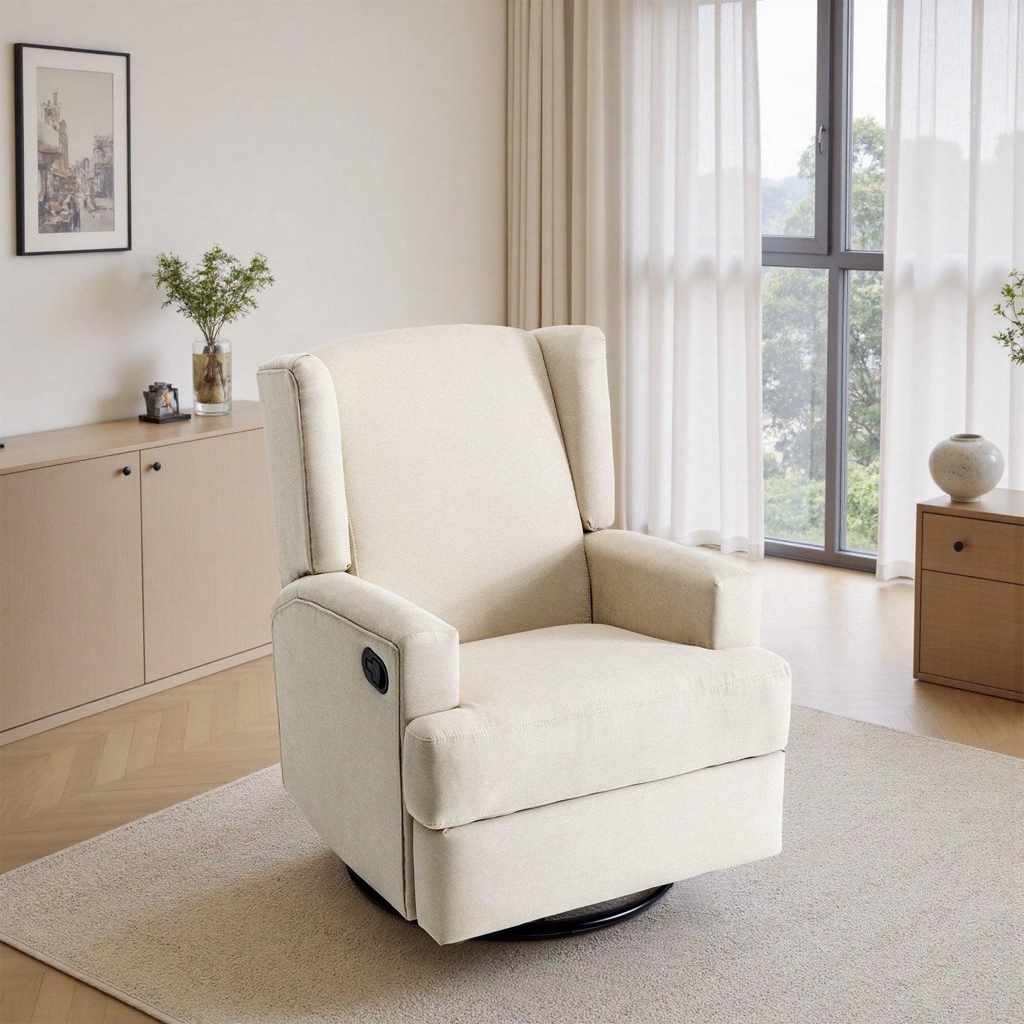 Poltrona reclinabile girevole manuale con schienale ad ala da 31'' W