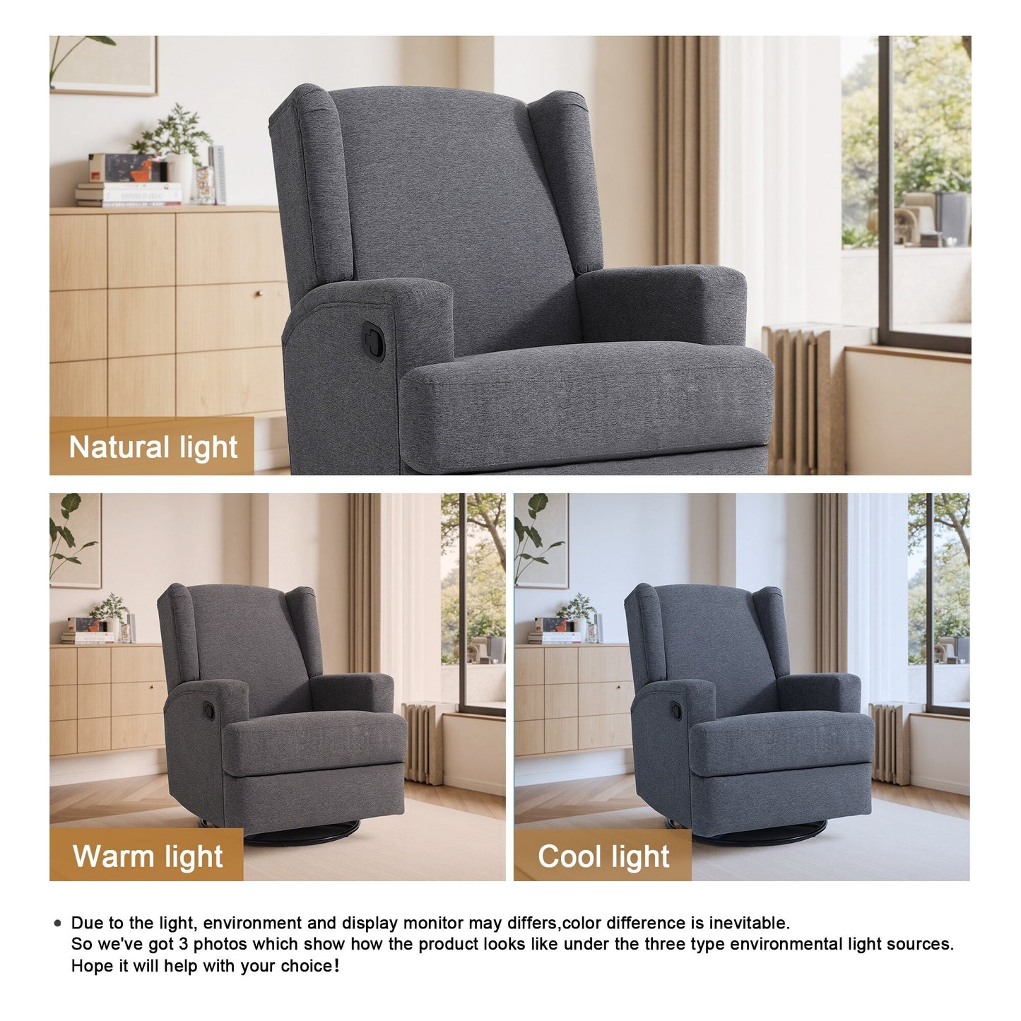 Poltrona reclinabile girevole manuale con schienale ad ala da 31'' W