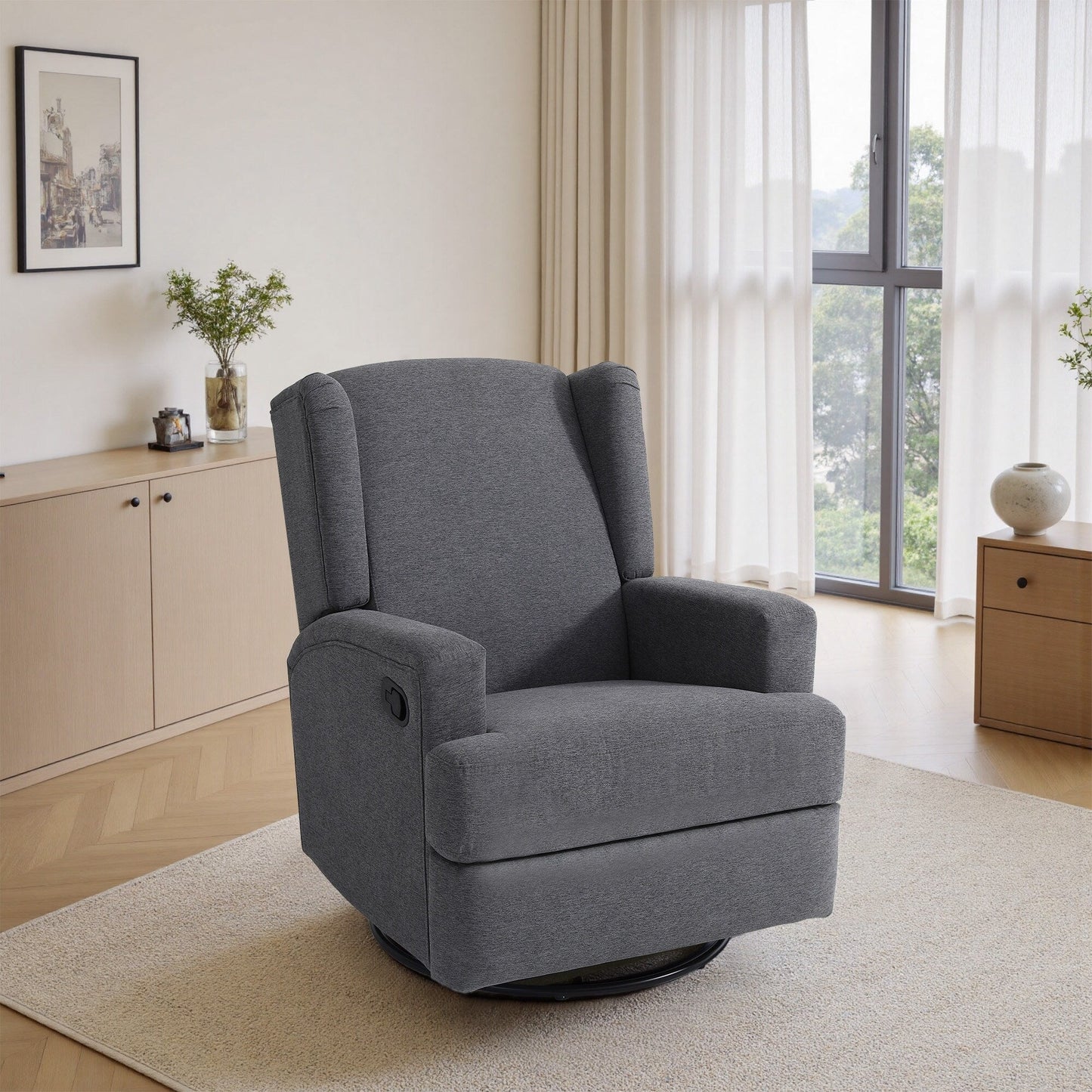 Poltrona reclinabile girevole manuale con schienale ad ala da 31'' W
