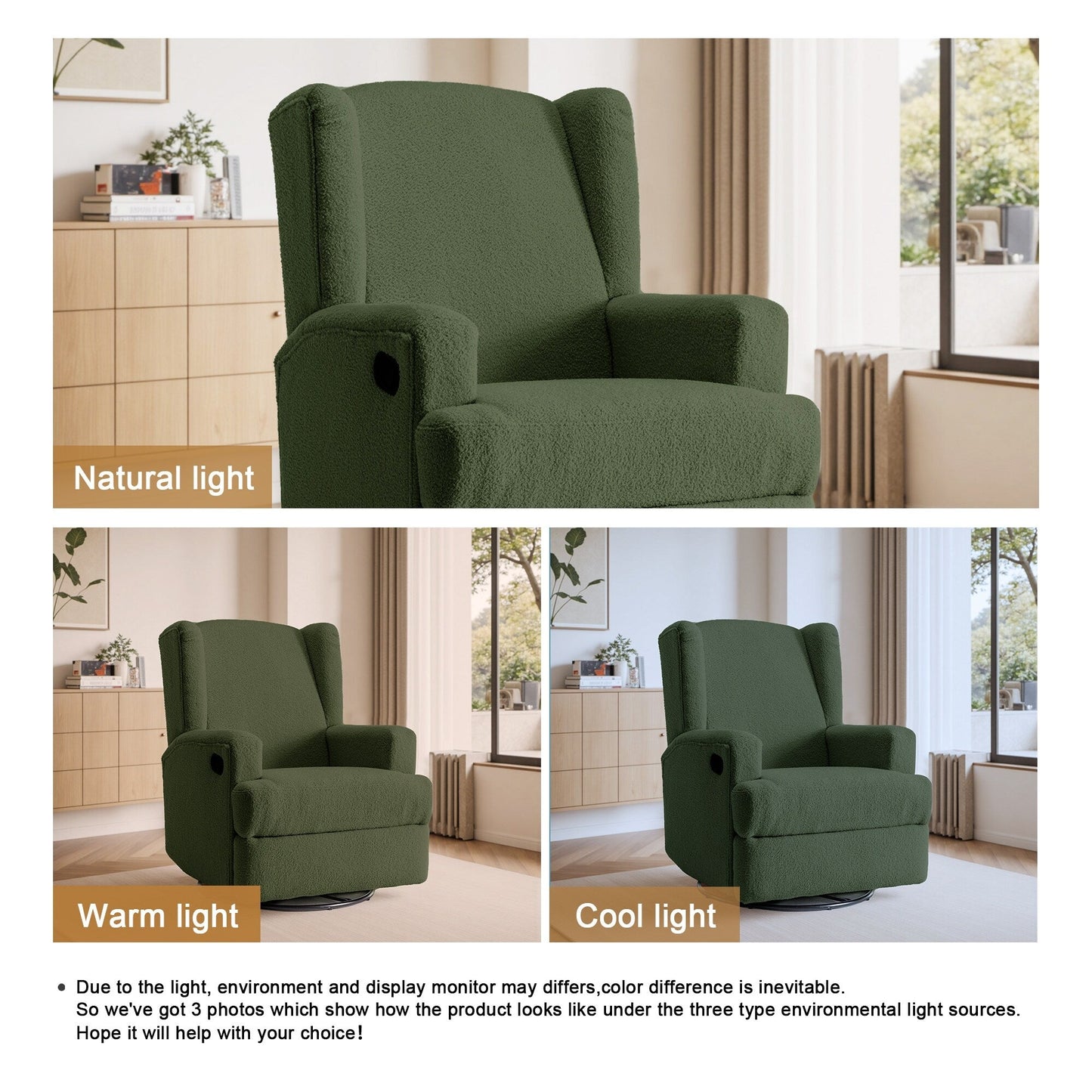 Poltrona reclinabile girevole manuale con schienale ad ala da 31'' W