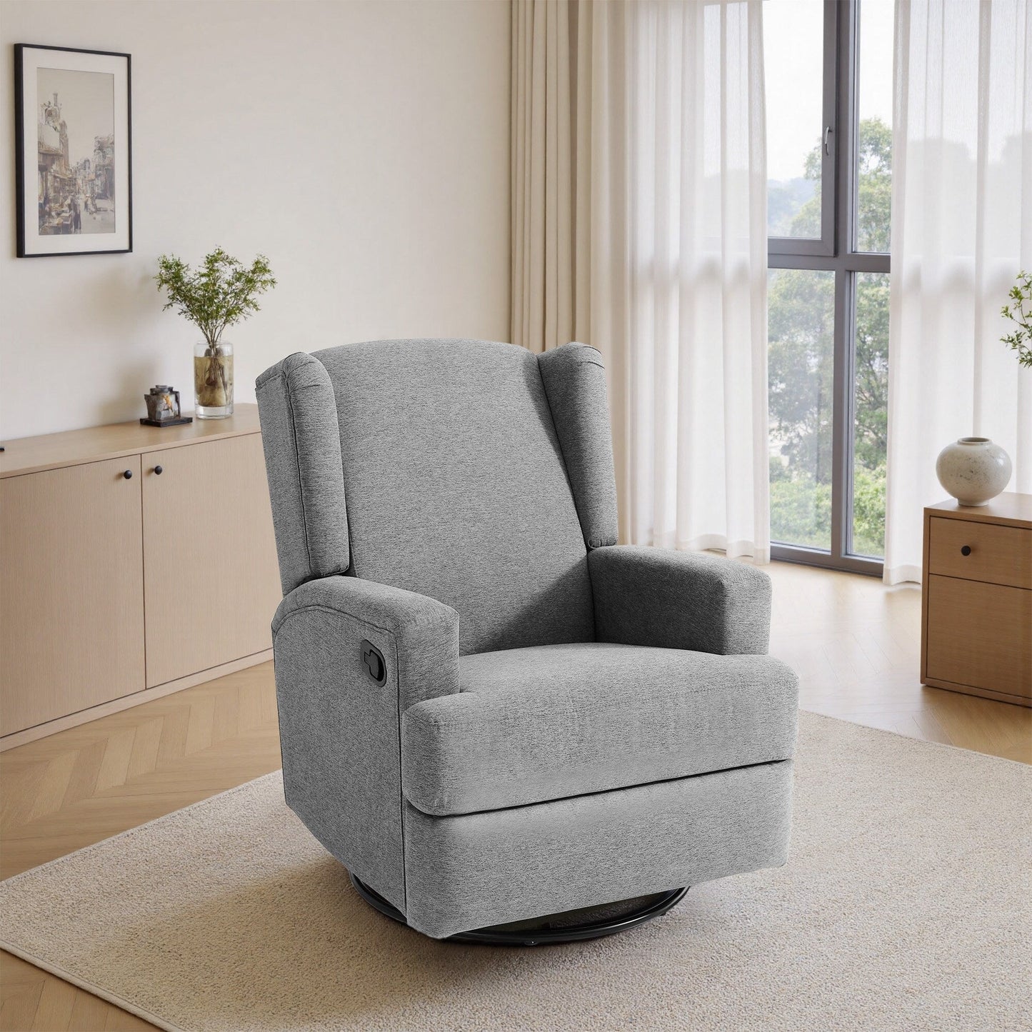 Poltrona reclinabile girevole manuale con schienale ad ala da 31'' W
