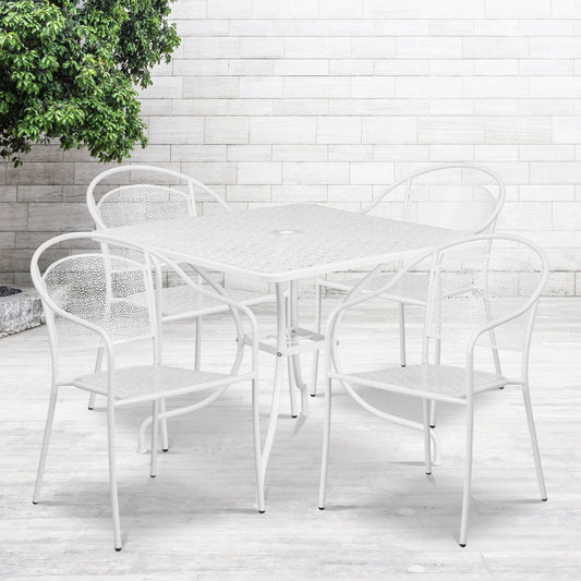 Set da pranzo quadrato da 5 pezzi per interni/esterni in acciaio da 35,5 pollici