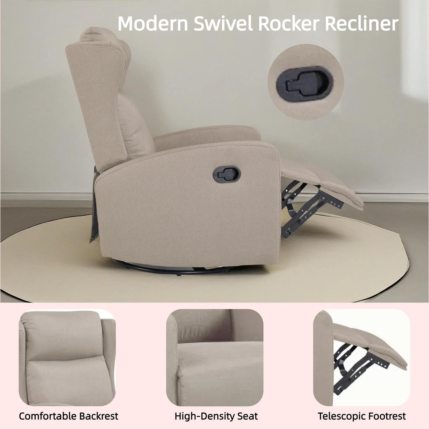 Poltrona reclinabile a dondolo girevole a 360° con schienale regolabile - Design moderno per soggiorno, ufficio e spazi di intrattenimento