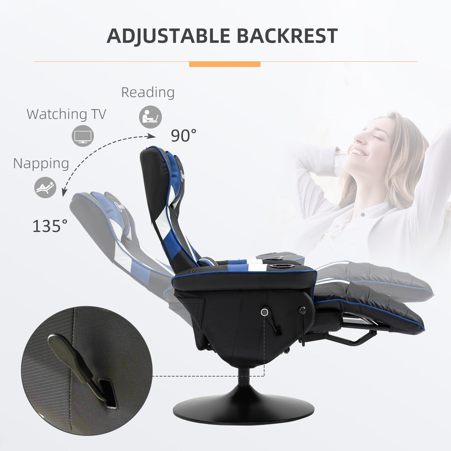 Sedia da gioco reclinabile per computer in stile racing con rotazione a 360°, sedia da ufficio ergonomica con supporto lombare, poggiapiedi e portabicchieri