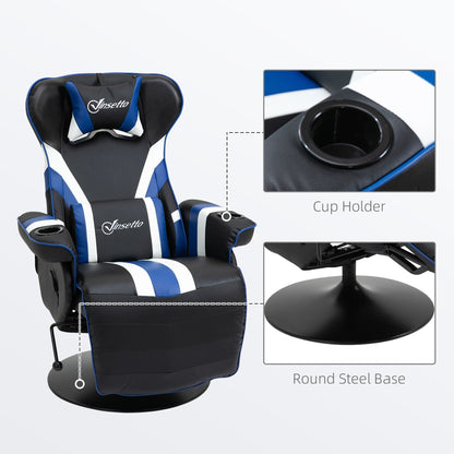 Sedia da gioco reclinabile per computer in stile racing con rotazione a 360°, sedia da ufficio ergonomica con supporto lombare, poggiapiedi e portabicchieri