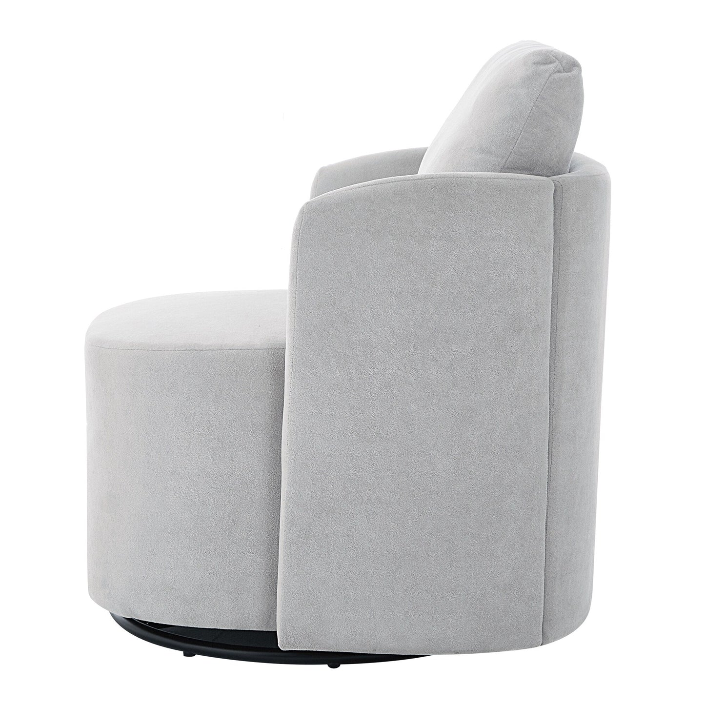 Poltrona girevole a 360°, poltrona a botte in ciniglia, poltrona lounge dal design curvo, poltrona girevole imbottita per soggiorno