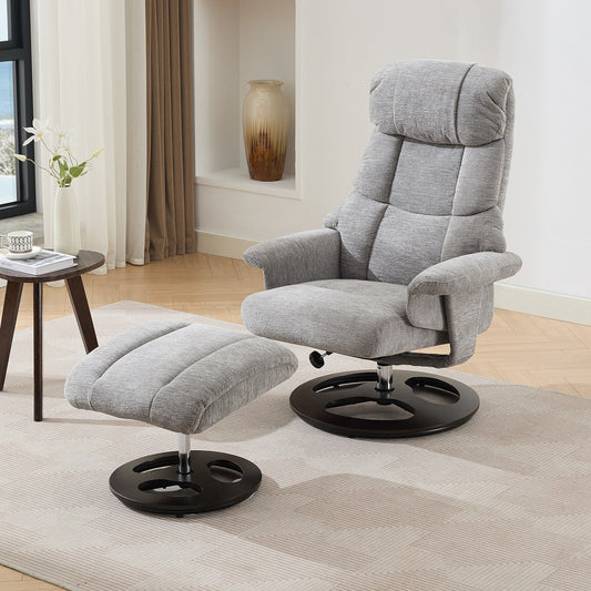 Poltrona reclinabile ergonomica girevole a 360° con poggiapiedi, schienale regolabile, massaggio a 5 vibrazioni, riscaldamento del sedile, tessuto in ciniglia