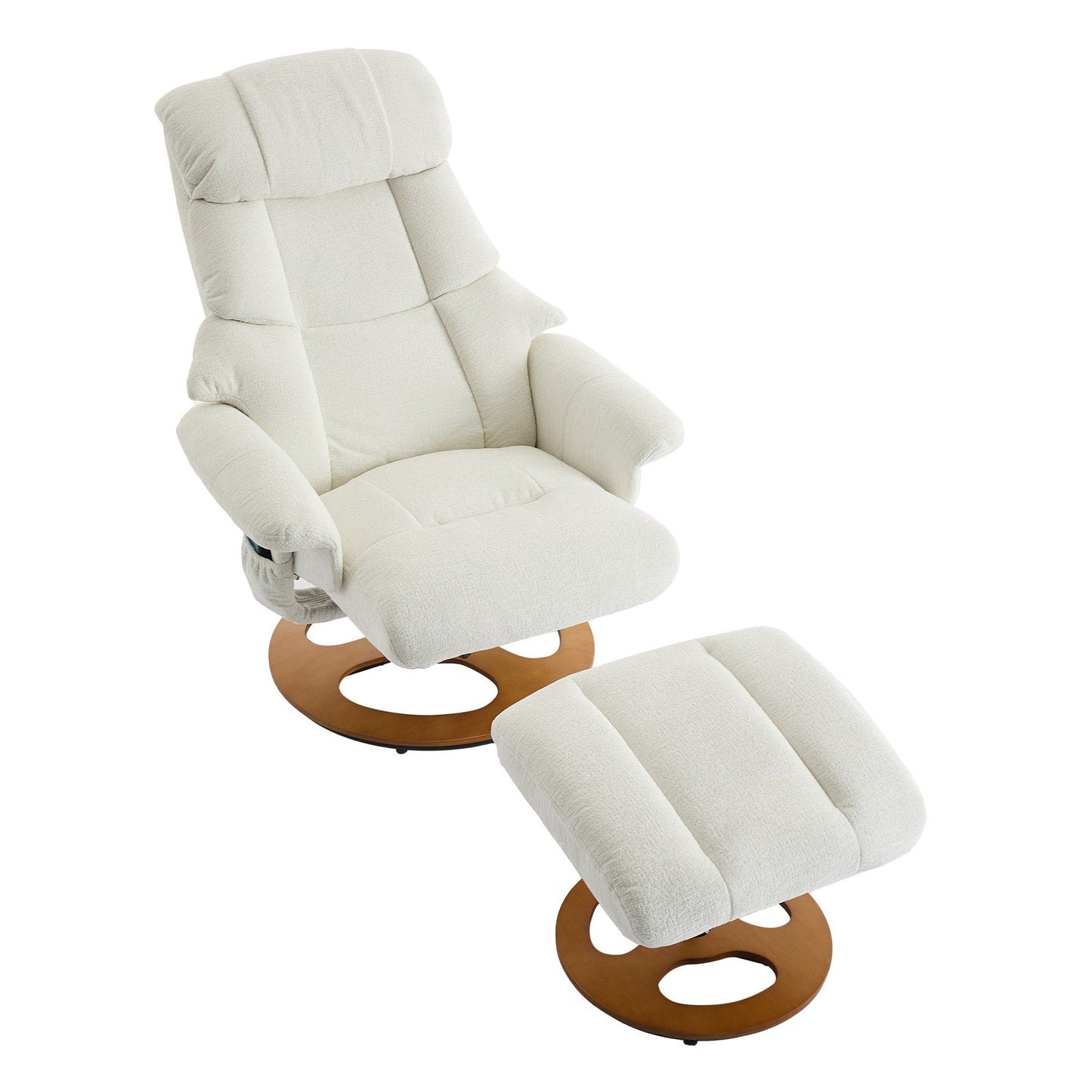 Poltrona reclinabile ergonomica girevole a 360° con poggiapiedi, schienale regolabile, massaggio a 5 vibrazioni, riscaldamento del sedile, tessuto in ciniglia