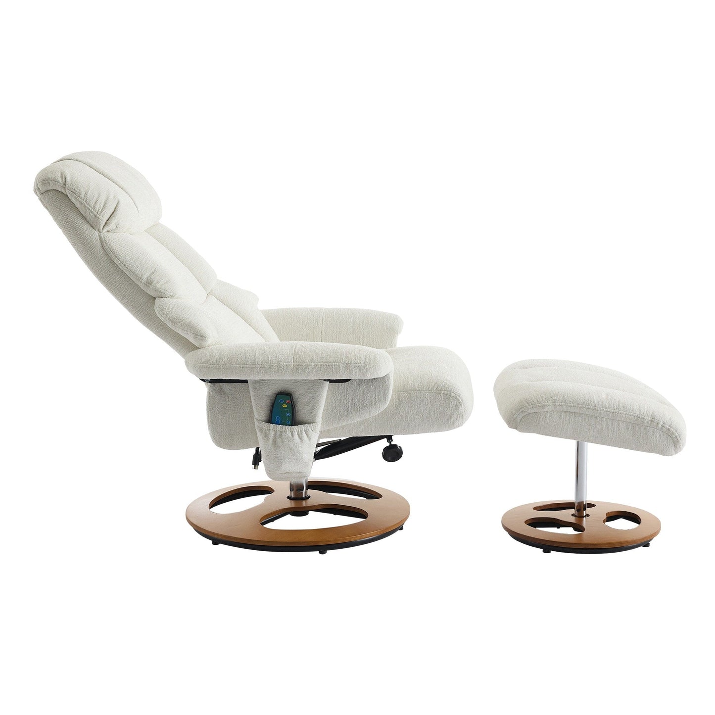 Poltrona reclinabile ergonomica girevole a 360° con poggiapiedi, schienale regolabile, massaggio a 5 vibrazioni, riscaldamento del sedile, tessuto in ciniglia