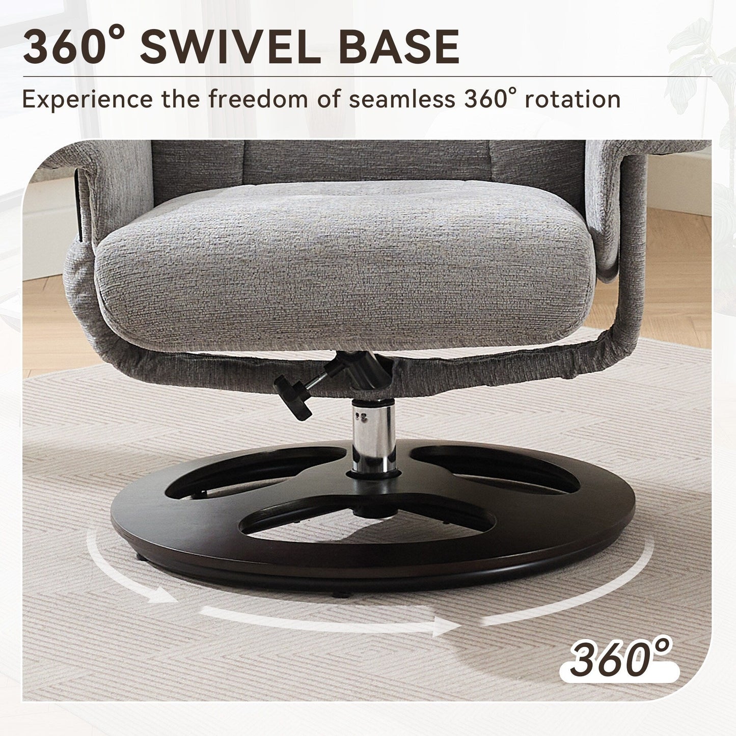 Poltrona reclinabile ergonomica girevole a 360° con poggiapiedi, schienale regolabile, massaggio a 5 vibrazioni, riscaldamento del sedile, tessuto in ciniglia