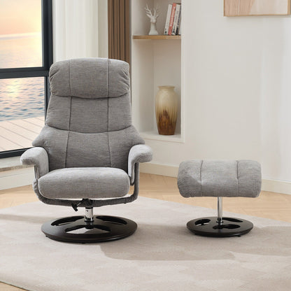 Poltrona reclinabile ergonomica girevole a 360° con poggiapiedi, schienale regolabile, massaggio a 5 vibrazioni, riscaldamento del sedile, tessuto in ciniglia