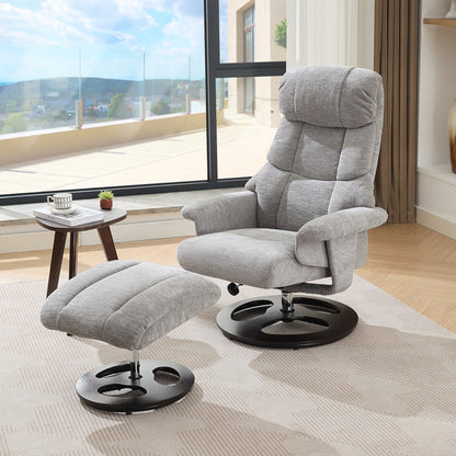 Poltrona reclinabile ergonomica girevole a 360° con poggiapiedi, schienale regolabile, massaggio a 5 vibrazioni, riscaldamento del sedile, tessuto in ciniglia