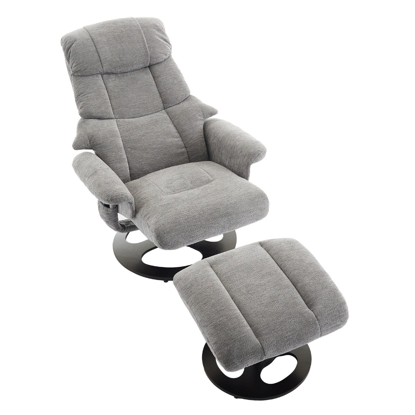Poltrona reclinabile ergonomica girevole a 360° con poggiapiedi, schienale regolabile, massaggio a 5 vibrazioni, riscaldamento del sedile, tessuto in ciniglia
