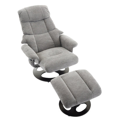 Poltrona reclinabile ergonomica girevole a 360° con poggiapiedi, schienale regolabile, massaggio a 5 vibrazioni, riscaldamento del sedile, tessuto in ciniglia