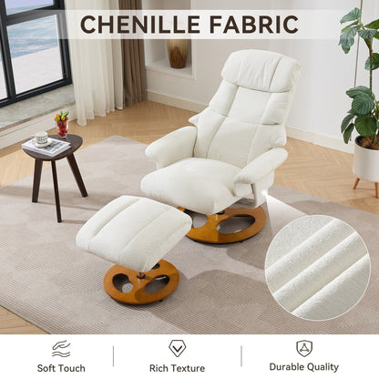 Poltrona reclinabile ergonomica girevole a 360° con poggiapiedi, schienale regolabile, massaggio a 5 vibrazioni, riscaldamento del sedile, tessuto in ciniglia