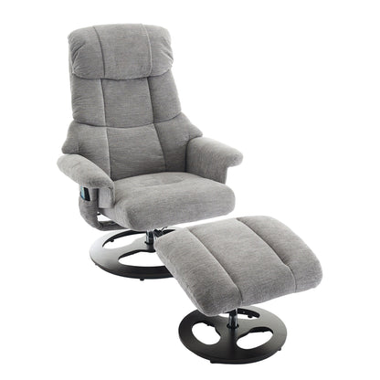 Poltrona reclinabile ergonomica girevole a 360° con poggiapiedi, schienale regolabile, massaggio a 5 vibrazioni, riscaldamento del sedile, tessuto in ciniglia