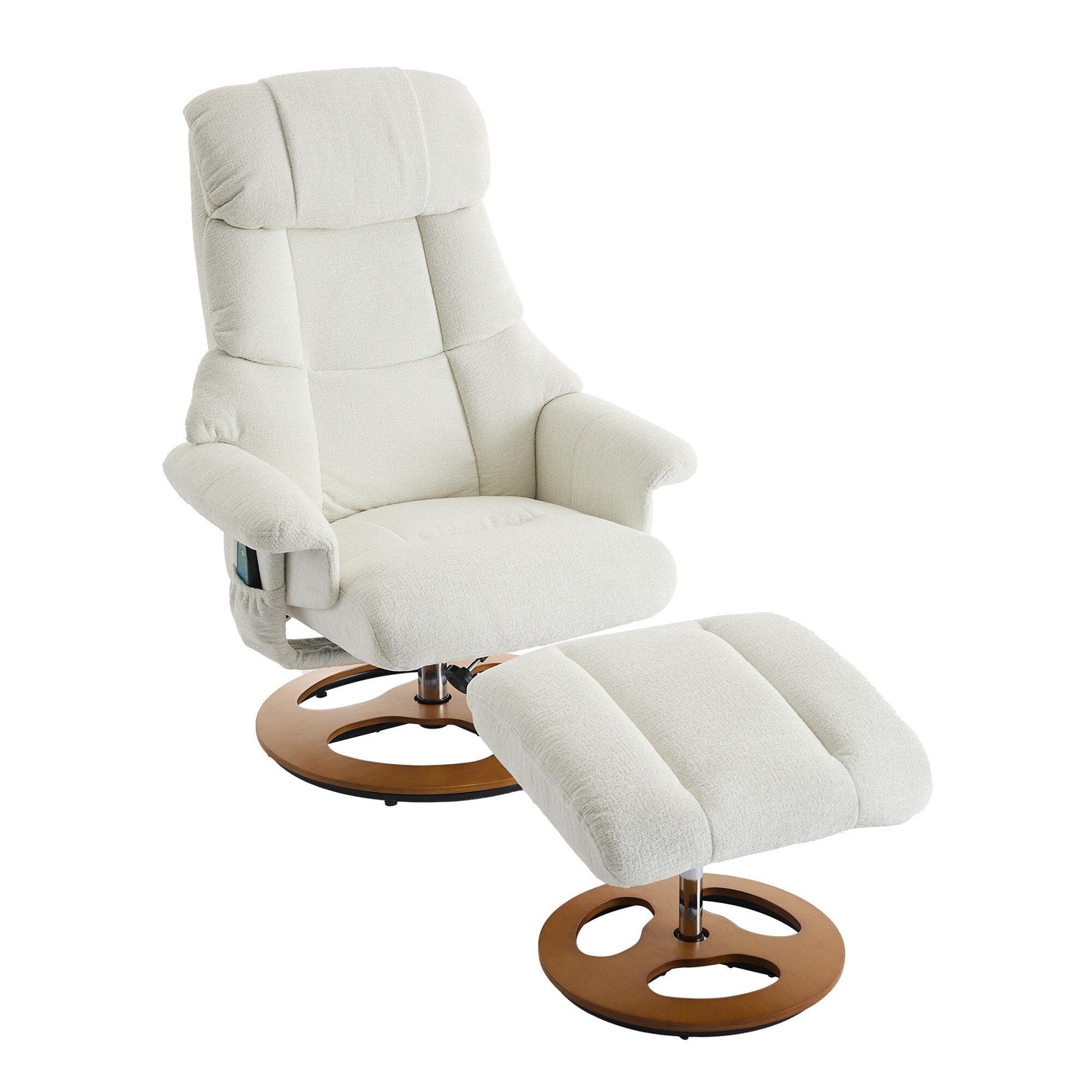 Poltrona reclinabile ergonomica girevole a 360° con poggiapiedi, schienale regolabile, massaggio a 5 vibrazioni, riscaldamento del sedile, tessuto in ciniglia