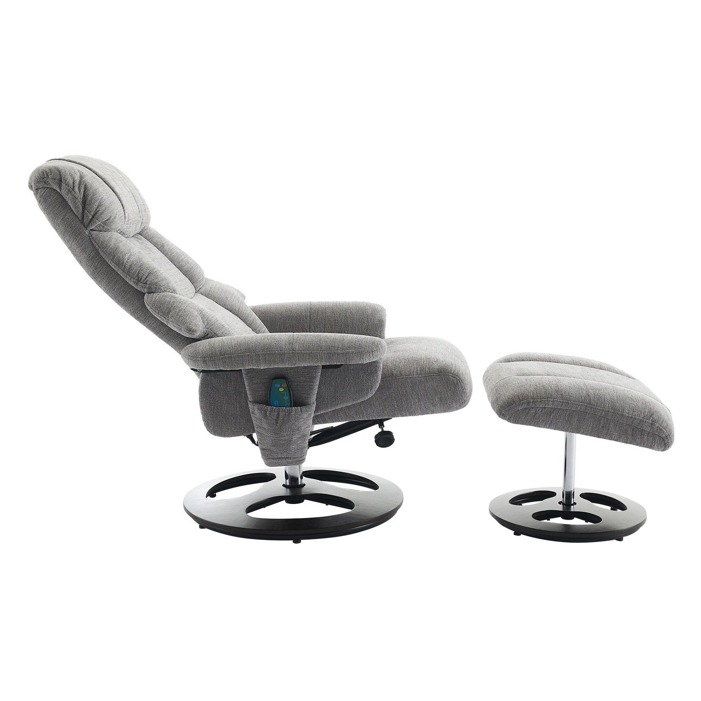 Poltrona reclinabile ergonomica girevole a 360° con poggiapiedi, schienale regolabile, massaggio a 5 vibrazioni, riscaldamento del sedile, tessuto in ciniglia