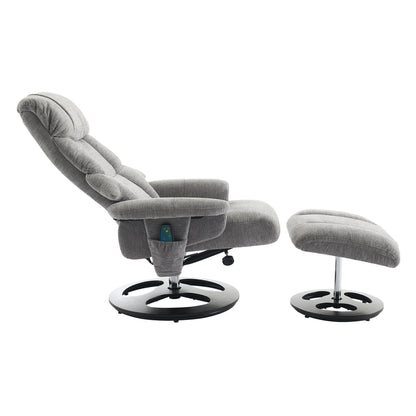 Poltrona reclinabile ergonomica girevole a 360° con poggiapiedi, schienale regolabile, massaggio a 5 vibrazioni, riscaldamento del sedile, tessuto in ciniglia