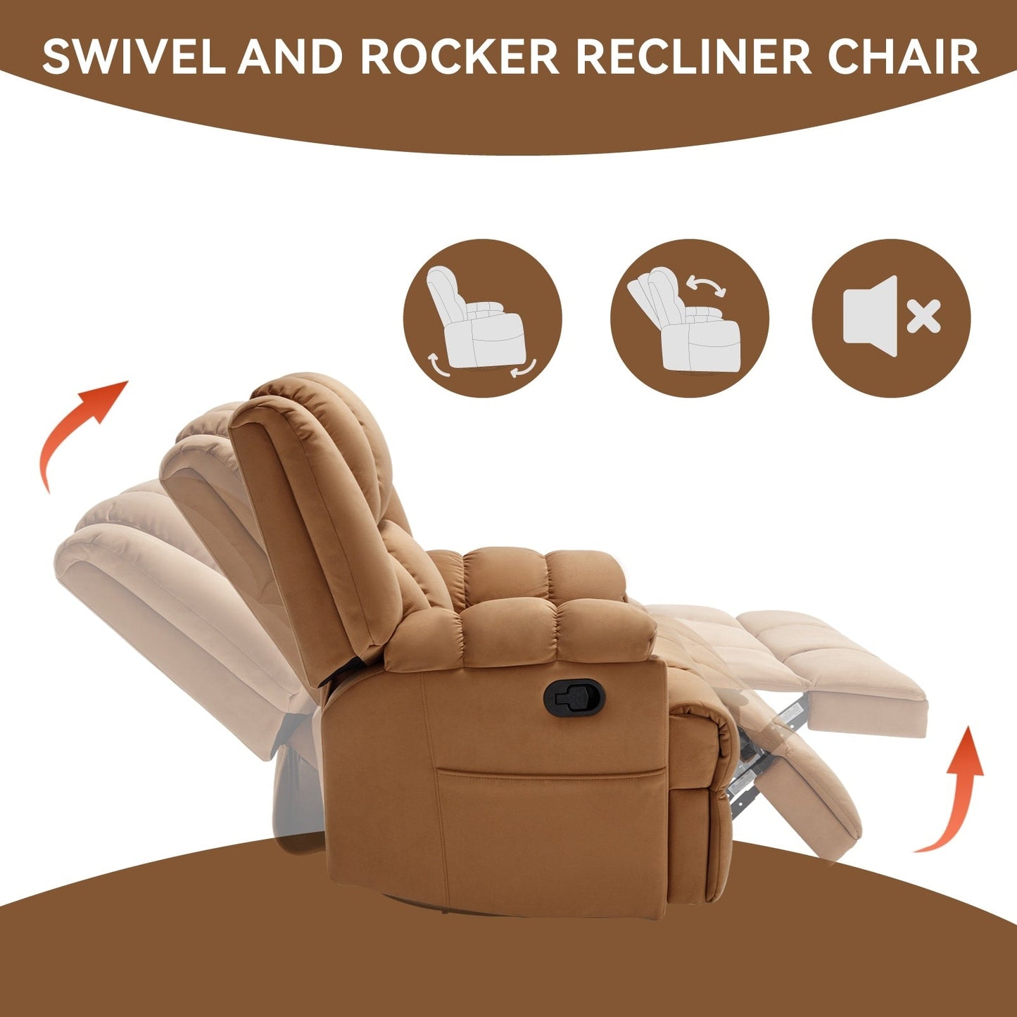 Poltrona reclinabile manuale girevole a 360°, poltrona reclinabile in tessuto a 155° wRocker