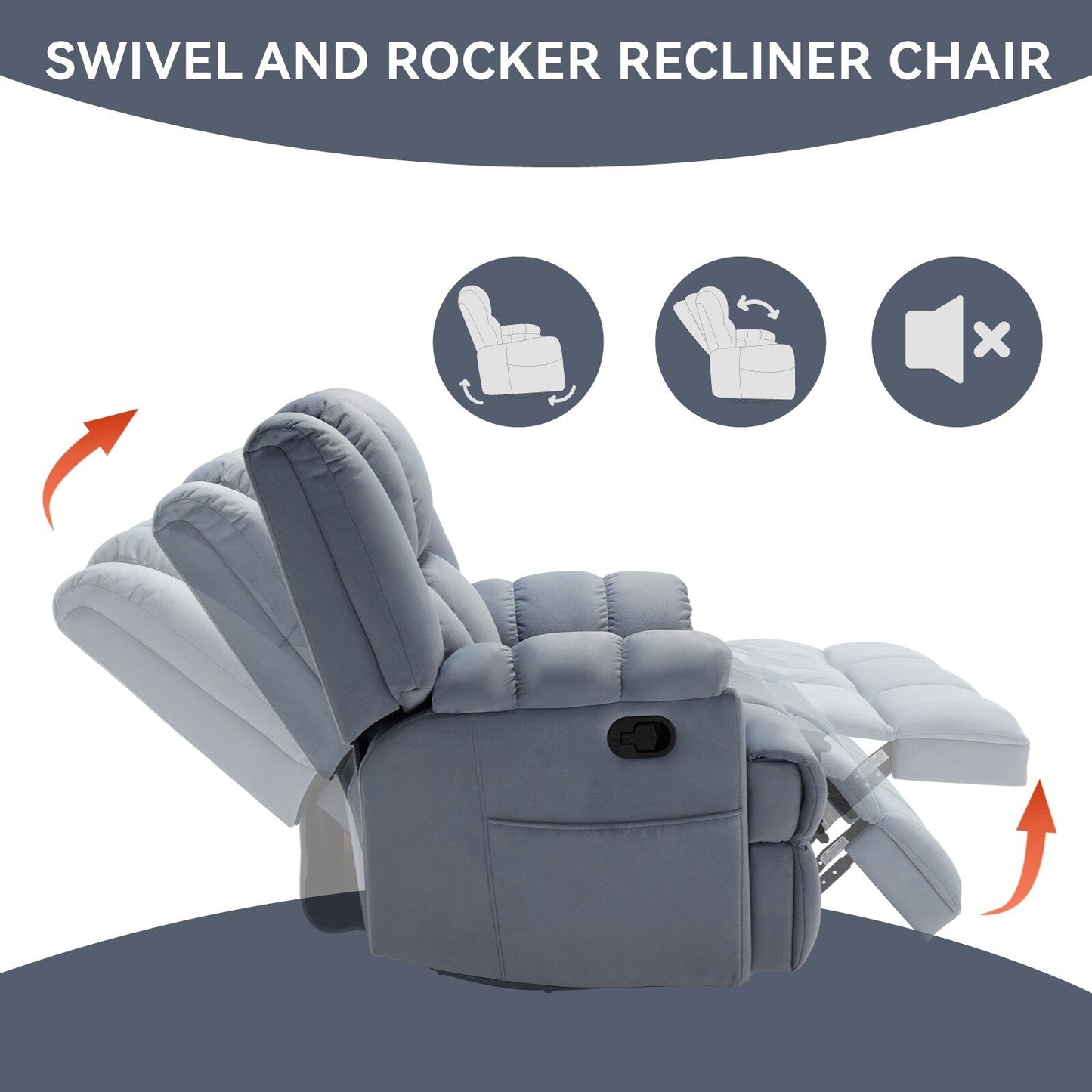 Poltrona reclinabile manuale girevole a 360°, poltrona reclinabile in tessuto a 155° wRocker