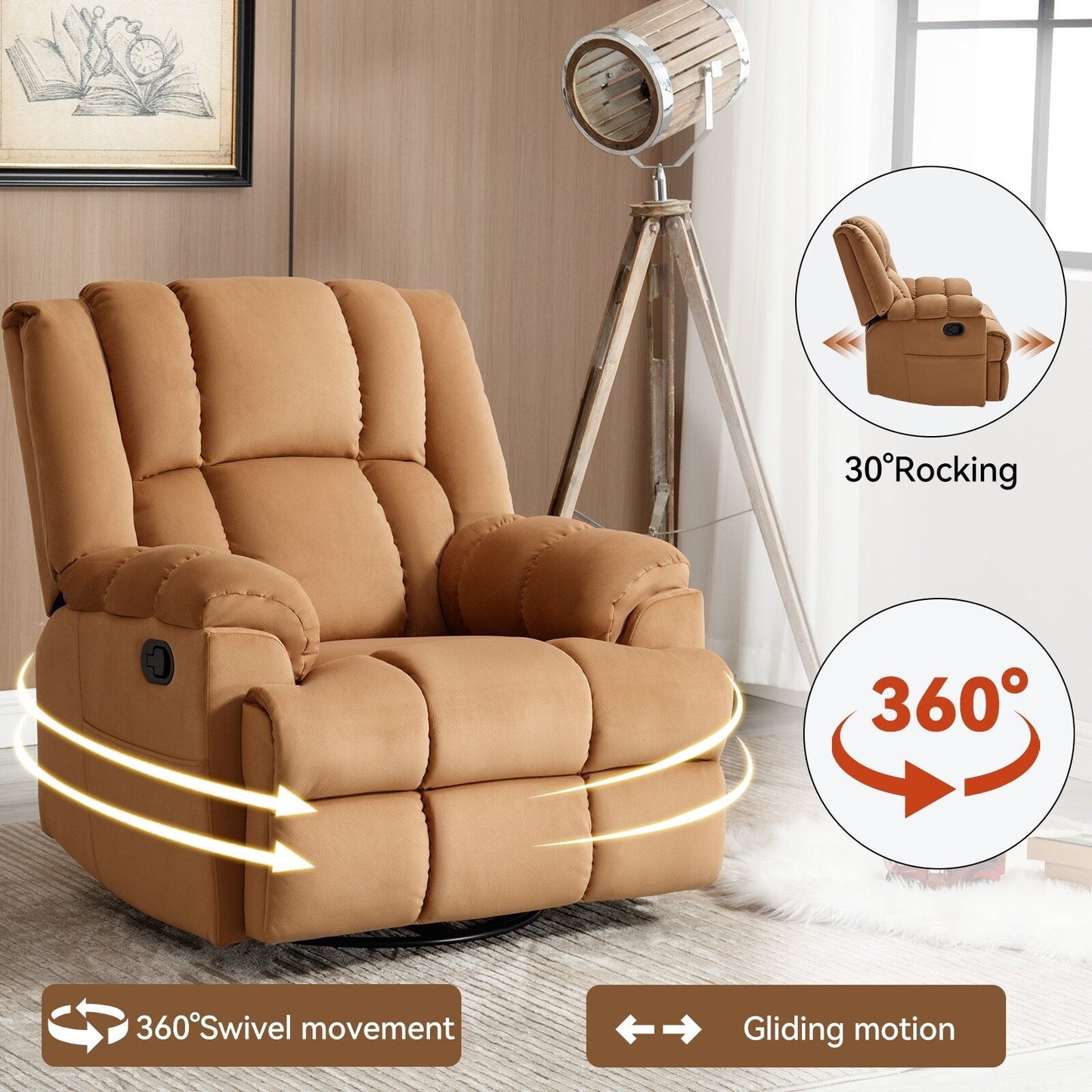Poltrona reclinabile manuale girevole a 360°, poltrona reclinabile in tessuto a 155° wRocker