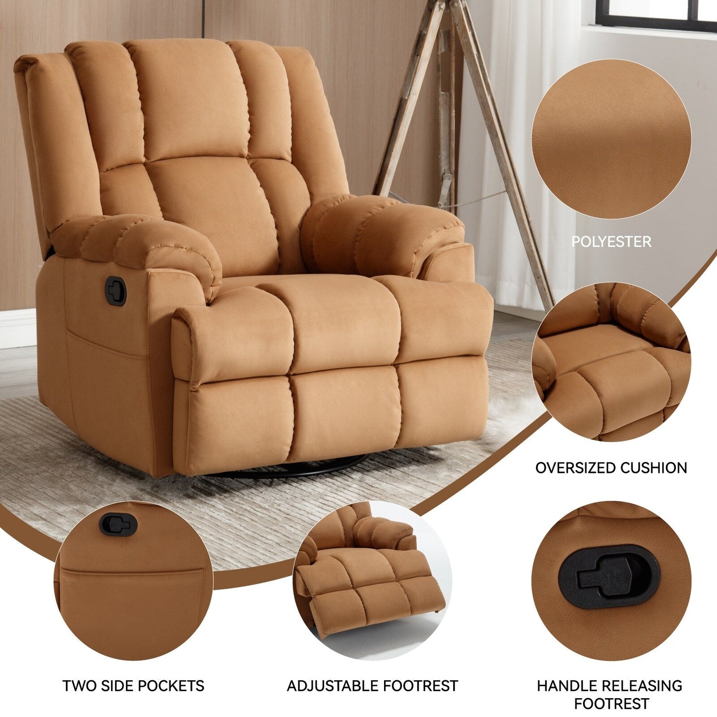 Poltrona reclinabile manuale girevole a 360°, poltrona reclinabile in tessuto a 155° wRocker