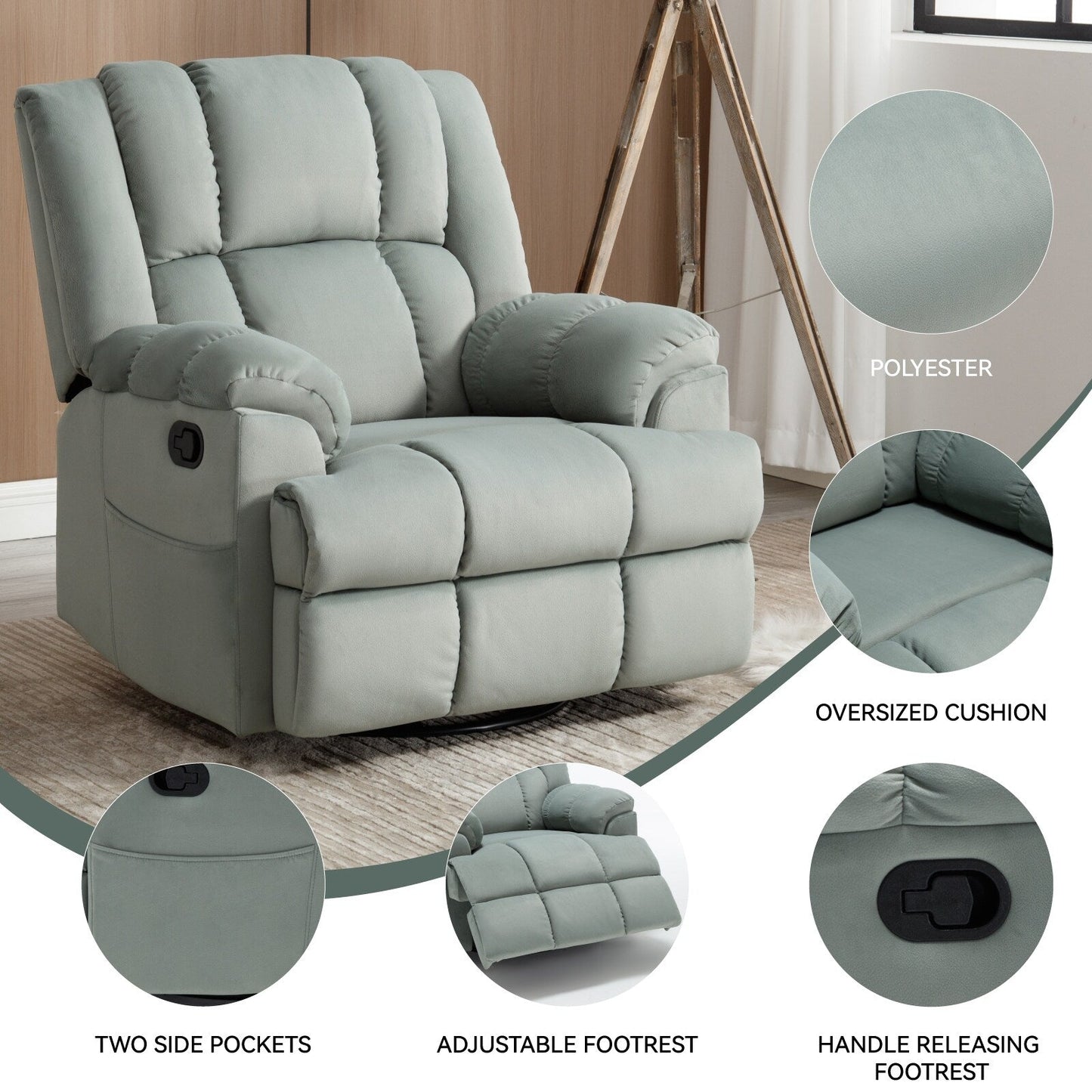Poltrona reclinabile manuale girevole a 360°, poltrona reclinabile in tessuto a 155° wRocker