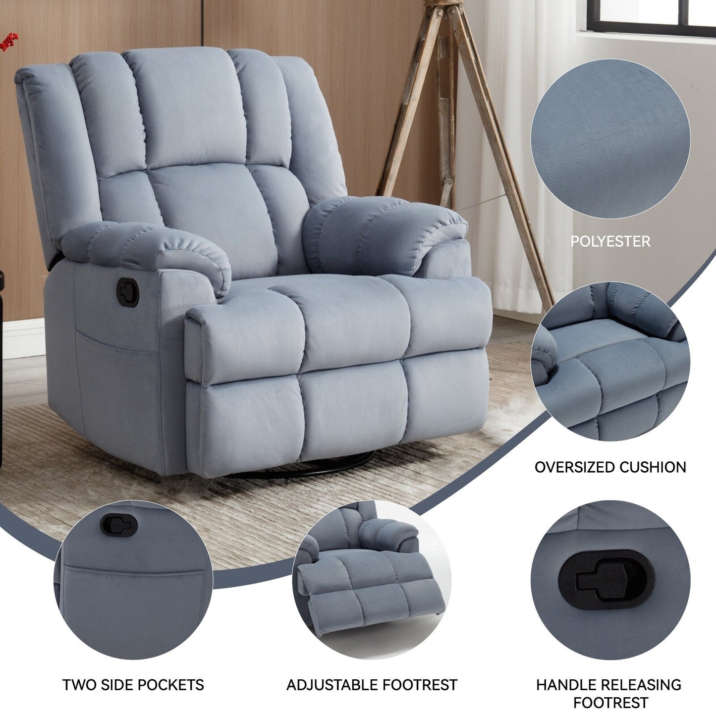 Poltrona reclinabile manuale girevole a 360°, poltrona reclinabile in tessuto a 155° wRocker