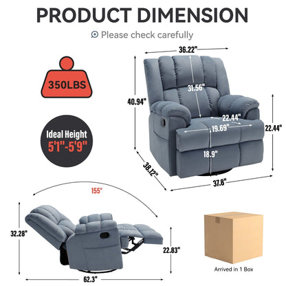 Poltrona reclinabile manuale girevole a 360°, poltrona reclinabile in tessuto a 155° wRocker