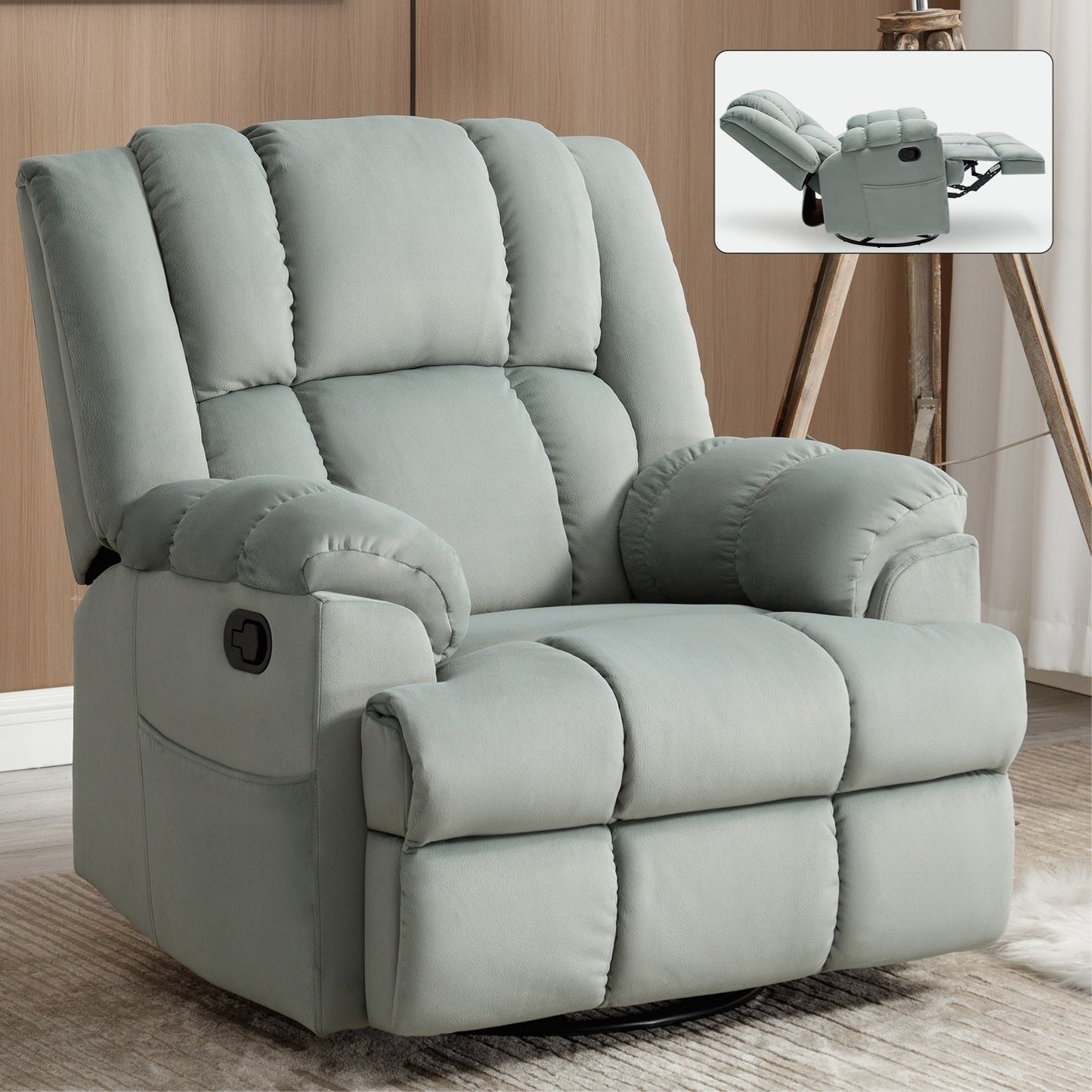 Poltrona reclinabile manuale girevole a 360°, poltrona reclinabile in tessuto a 155° wRocker