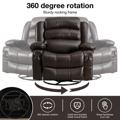 Poltrona reclinabile massaggiante girevole a 360° con calore, pelle PU, massaggio a 8 punti, ricarica USB e tasche portaoggetti