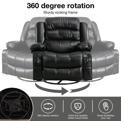 Poltrona reclinabile massaggiante girevole a 360° con calore, pelle PU, massaggio a 8 punti, ricarica USB e tasche portaoggetti