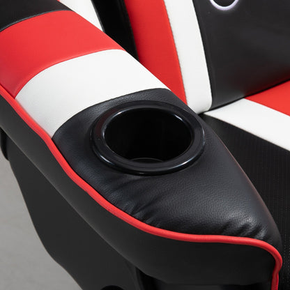 Poltrona reclinabile da gioco girevole a 360° in stile racing con supporto lombare, poggiapiedi e doppio portabicchieri per sala giochi