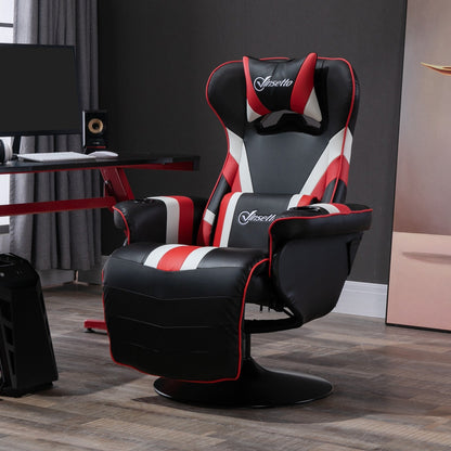 Poltrona reclinabile da gioco girevole a 360° in stile racing con supporto lombare, poggiapiedi e doppio portabicchieri per sala giochi