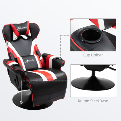 Poltrona reclinabile da gioco girevole a 360° in stile racing con supporto lombare, poggiapiedi e doppio portabicchieri per sala giochi