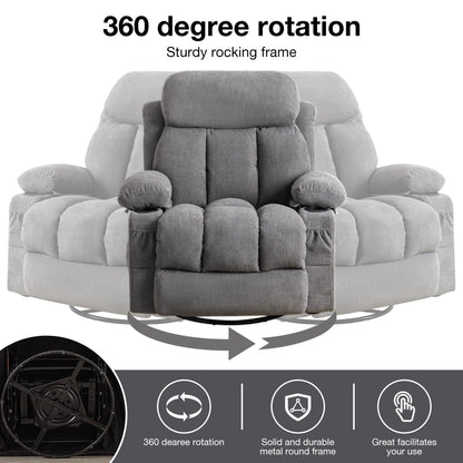 Poltrona reclinabile girevole a 360° con massaggio, riscaldamento, USB e portabicchieri