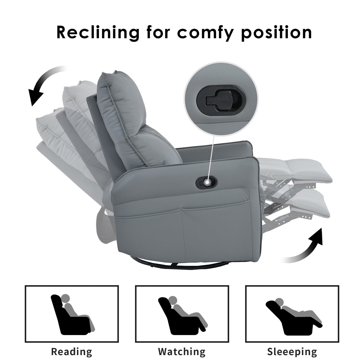 Poltrona reclinabile manuale girevole a 360° per soggiorno e camera da letto