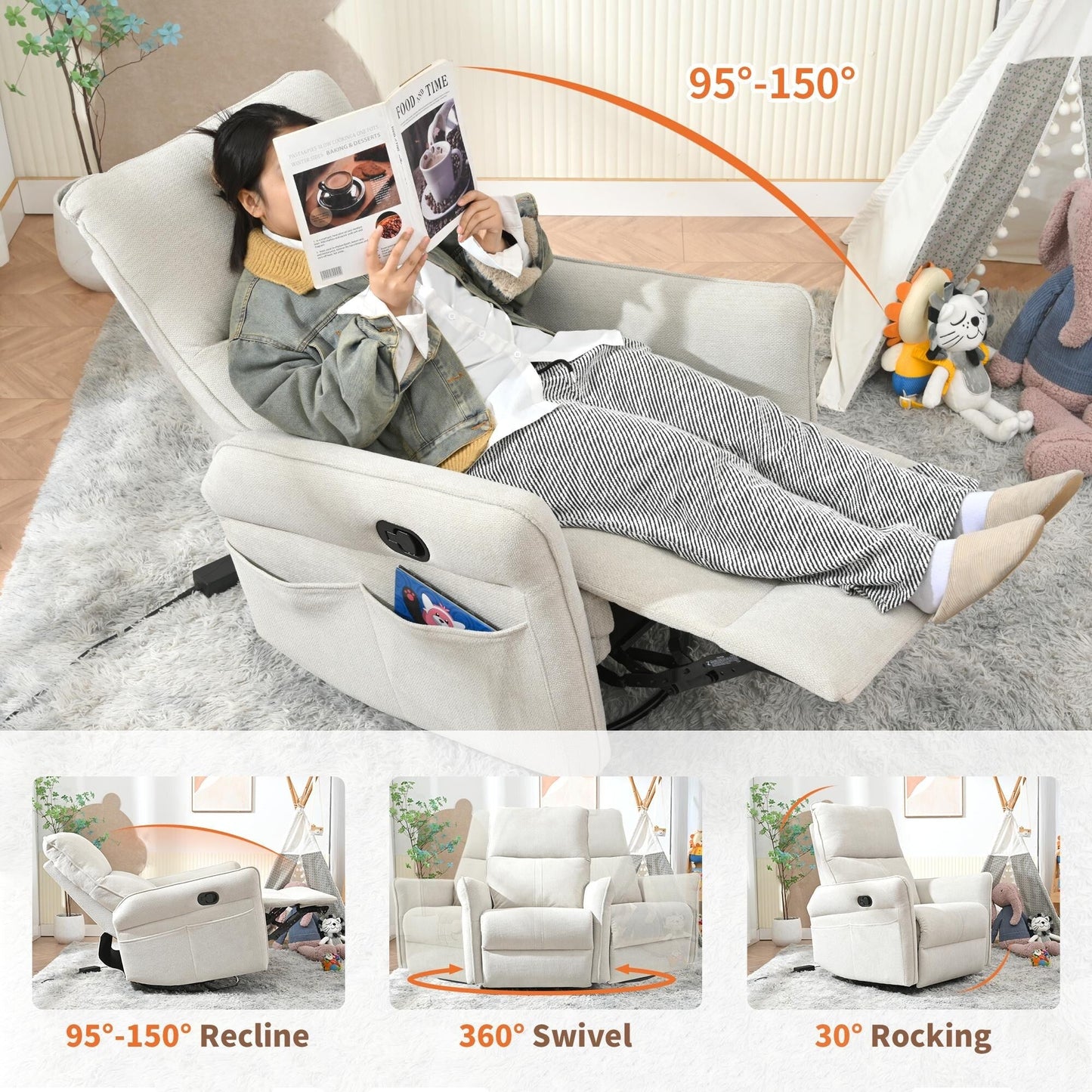 Poltrona reclinabile manuale girevole a 360° per soggiorno e camera da letto