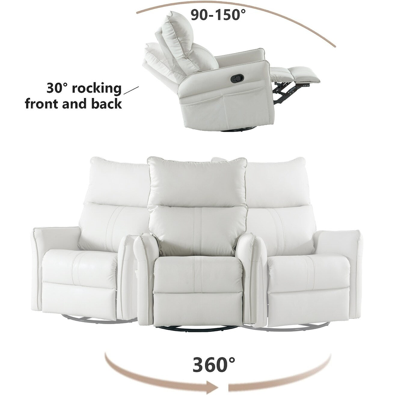 Poltrona reclinabile manuale girevole a 360° per soggiorno e camera da letto