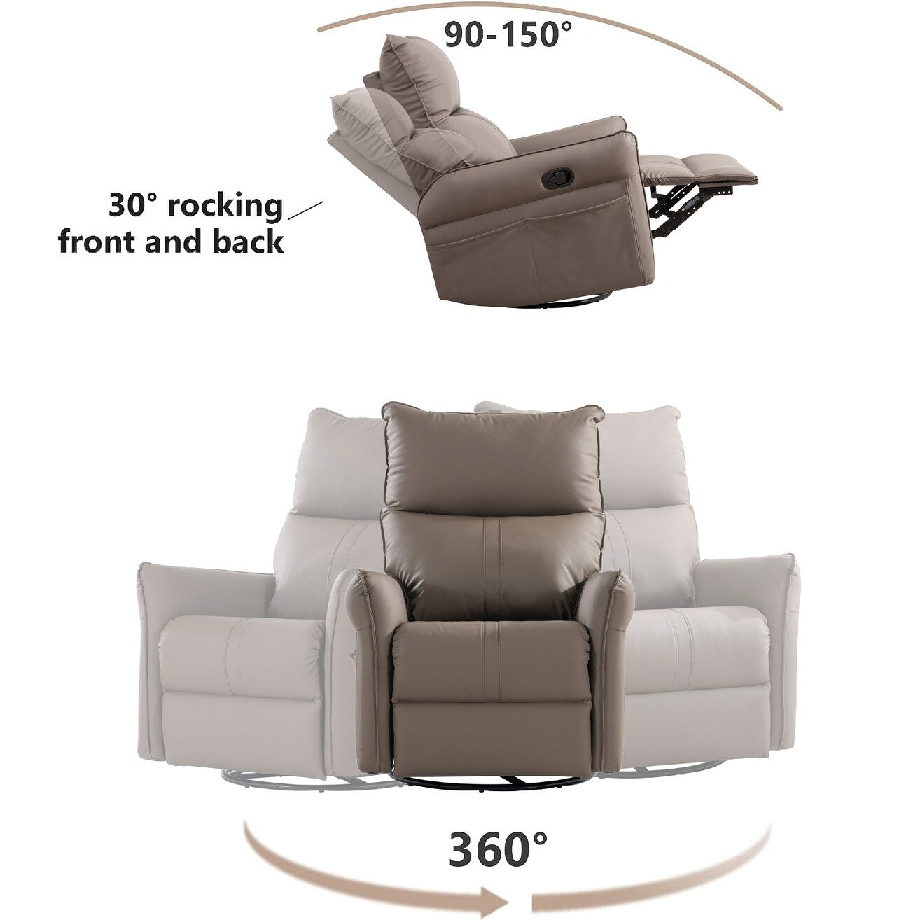 Poltrona reclinabile manuale girevole a 360° per soggiorno e camera da letto