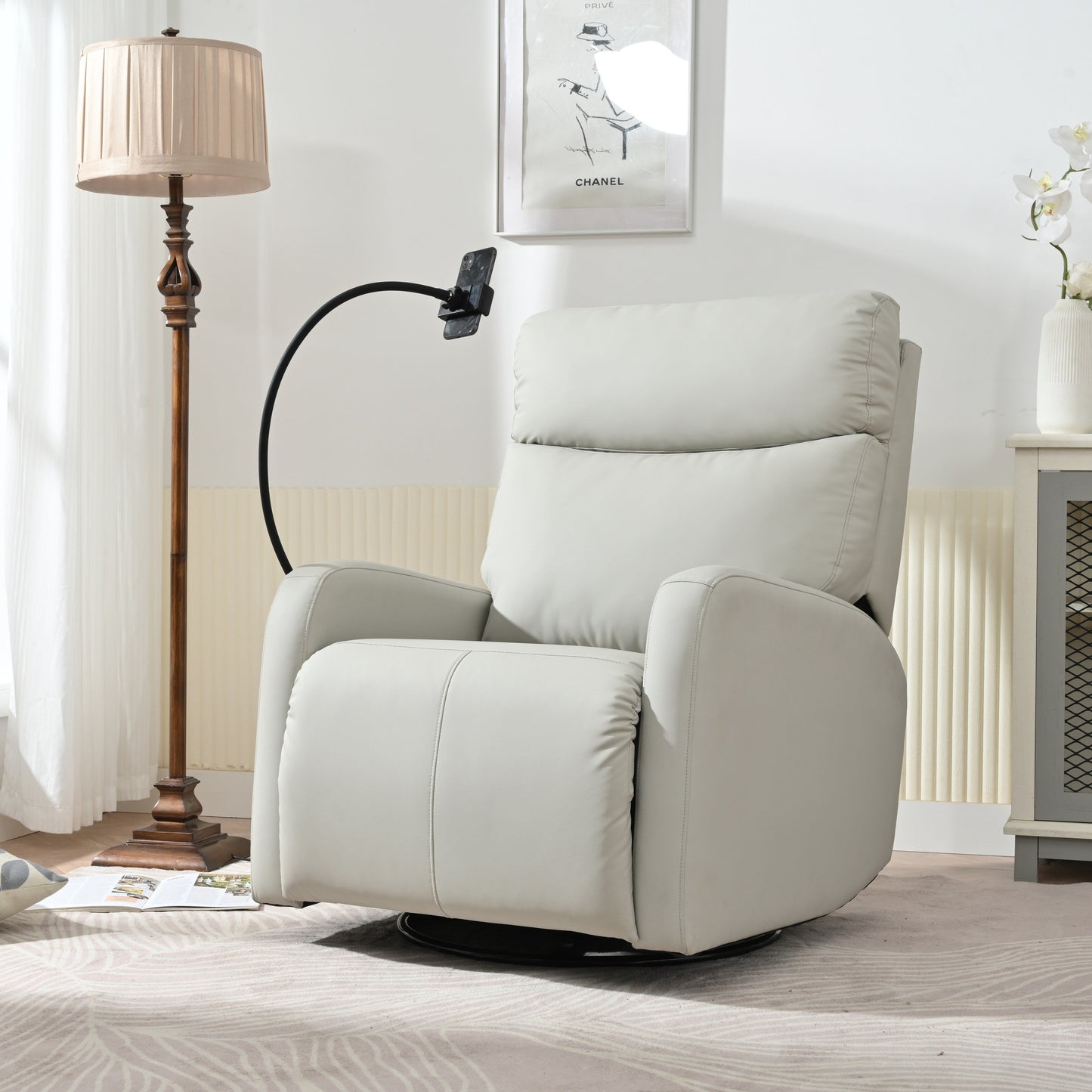 Poltrona reclinabile girevole a 360° con supporto per telefono, poggiapiedi, posizione regolabile per soggiorno e home theater