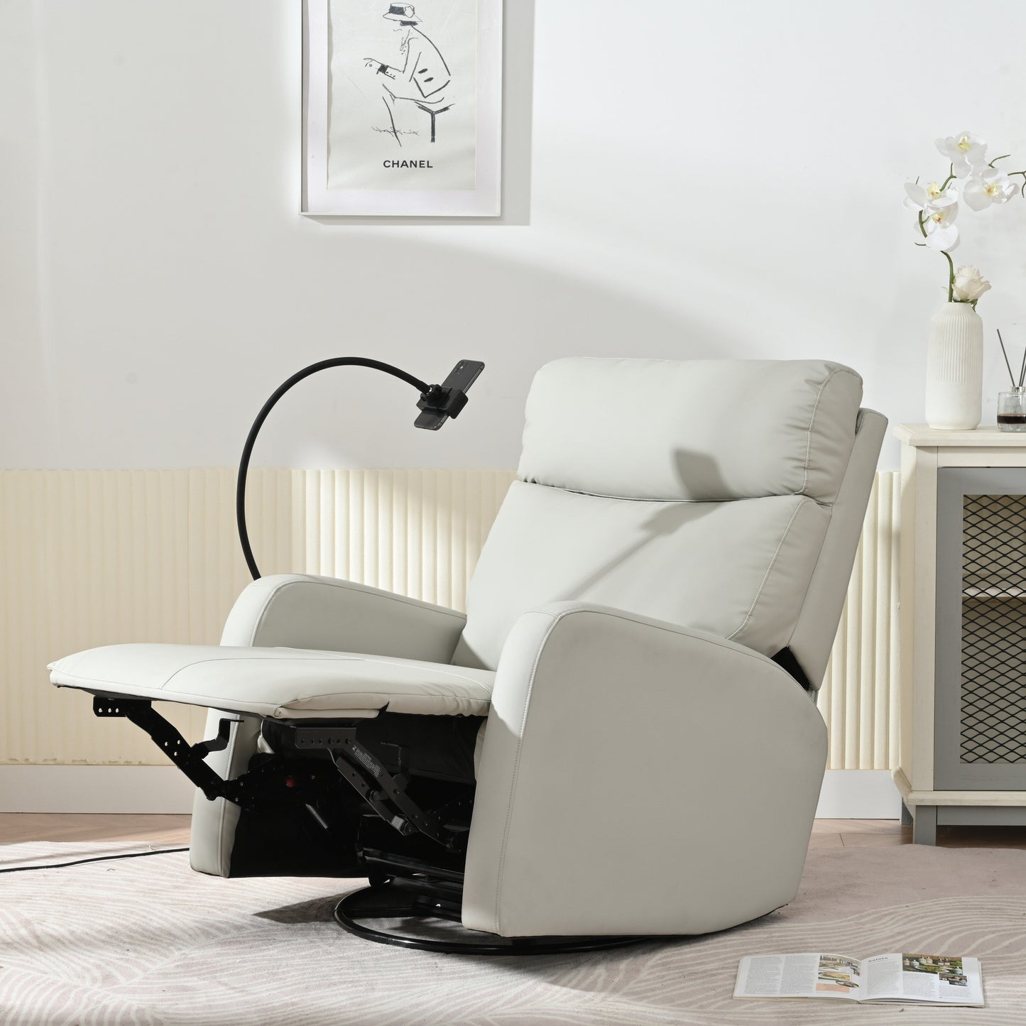 Poltrona reclinabile girevole a 360° con supporto per telefono, poggiapiedi, posizione regolabile per soggiorno e home theater
