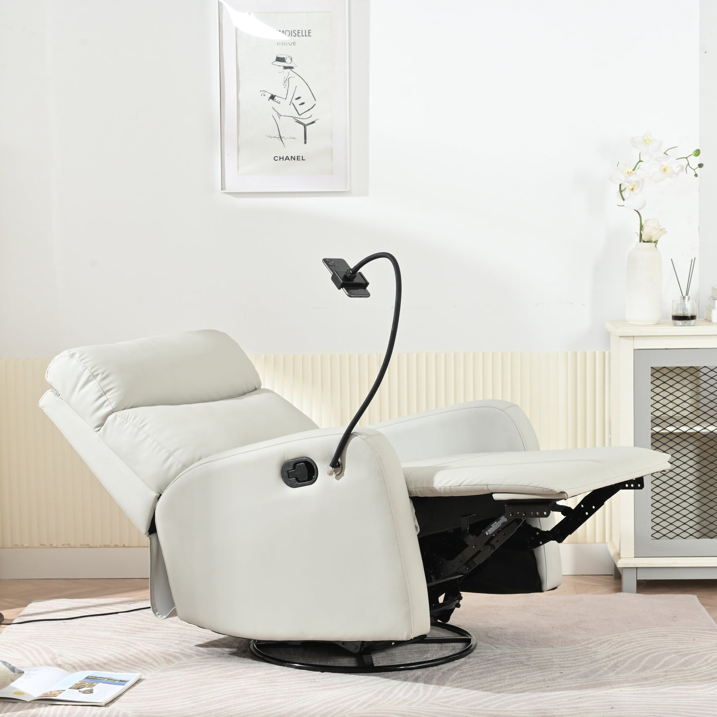 Poltrona reclinabile girevole a 360° con supporto per telefono, poggiapiedi, posizione regolabile per soggiorno e home theater