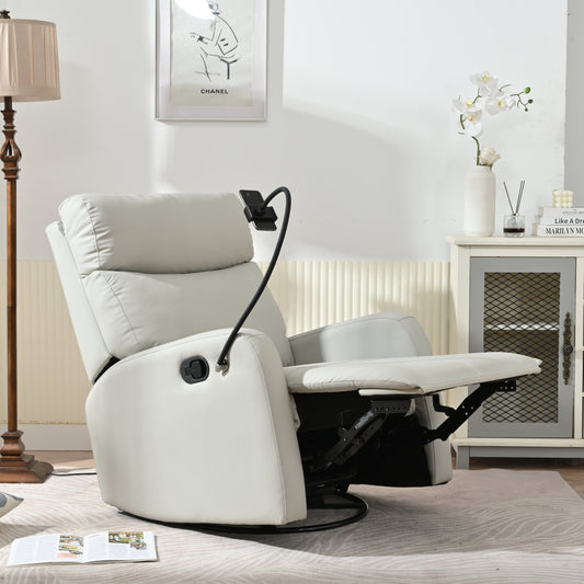 Poltrona reclinabile a dondolo girevole a 360° con supporto per telefono, poggiapiedi, posizione regolabile per soggiorno e home theater