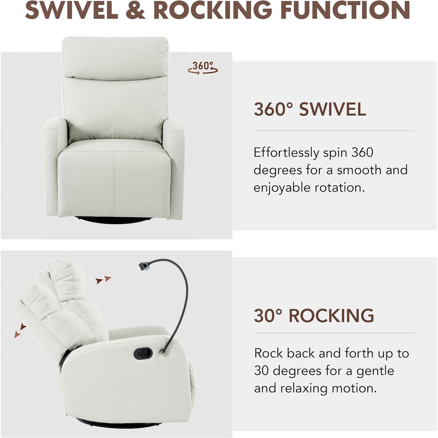 Poltrona reclinabile girevole a 360° con supporto per telefono, poggiapiedi, posizione regolabile per soggiorno e home theater