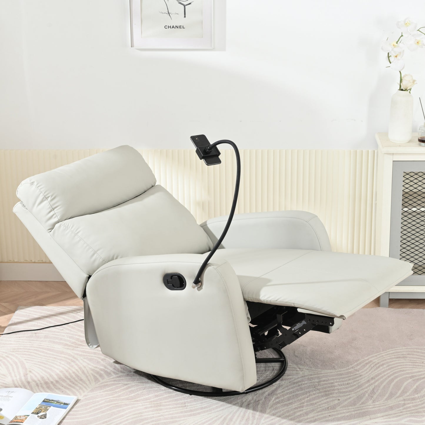 Poltrona reclinabile girevole a 360° con supporto per telefono, poggiapiedi, posizione regolabile per soggiorno e home theater
