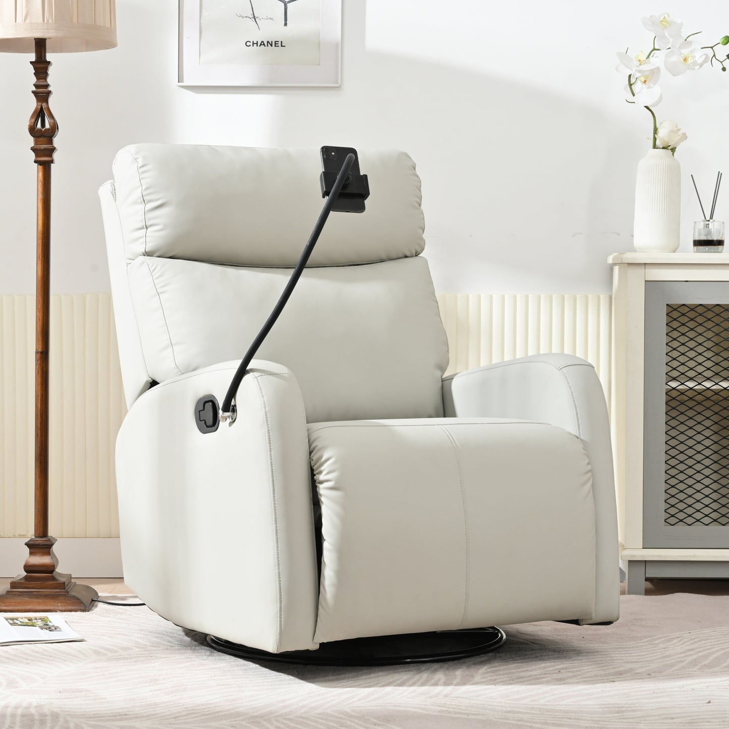 Poltrona reclinabile girevole a 360° con supporto per telefono, poggiapiedi, posizione regolabile per soggiorno e home theater