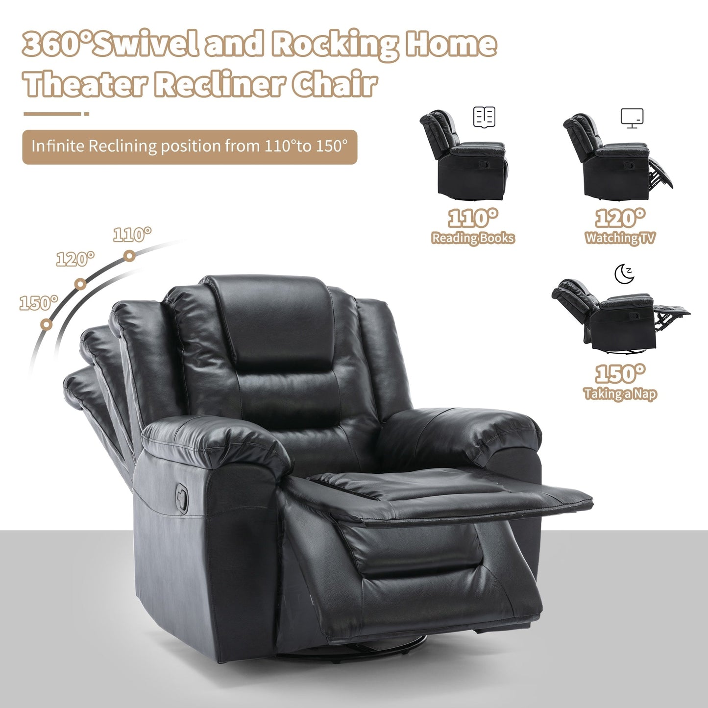 Poltrona reclinabile per home theater girevole e oscillante a 360°